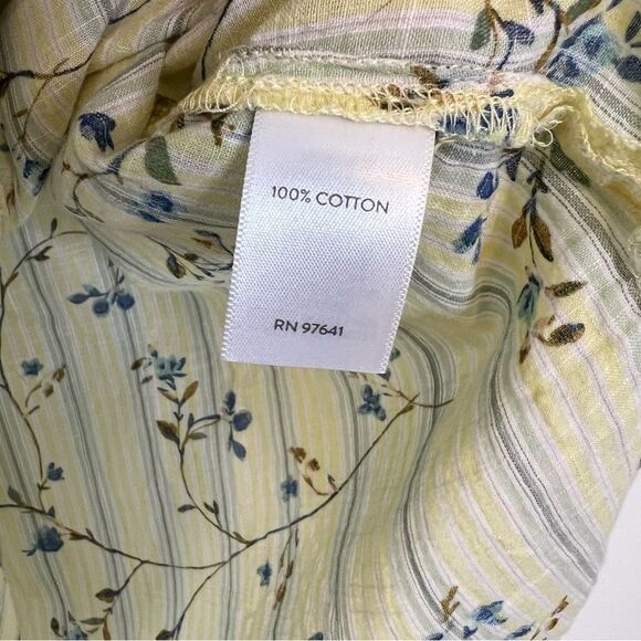 J. Jill Floral Relaxed One-Pocket Button Up Shirt Top Size XL in Yellow - Picture 7 of 8